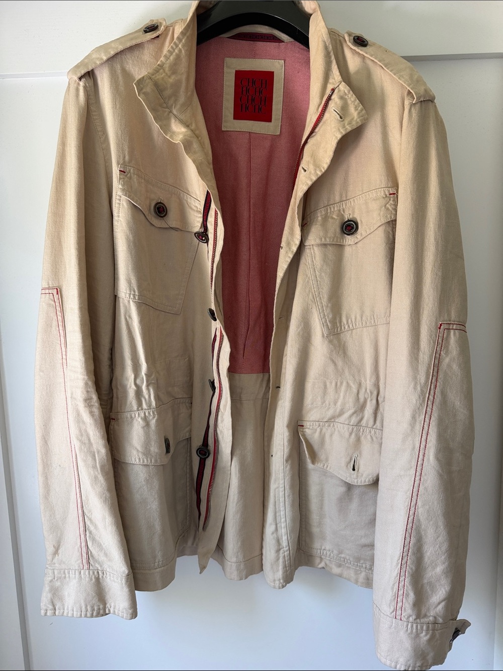 Carolina Herrera Beige Field Jacket with Pink Lining